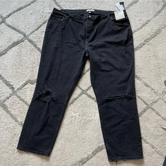 Abercrombie jeans 90s straight ultra high rise black distressed 37 / 24 - Picture 1 of 13